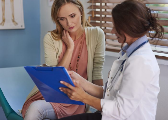 Woman at a routine visit at her doctor